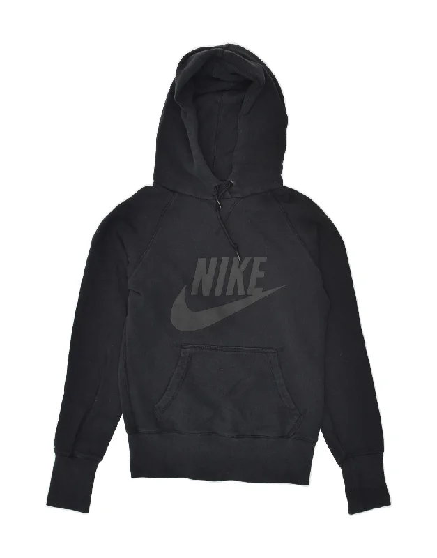 Today's Special NIKE Womens Graphic Hoodie Jumper UK 10 Small Black Cotton