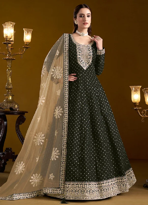 Don't Wait Olive Green Embroidered Silk Anarkali Suit