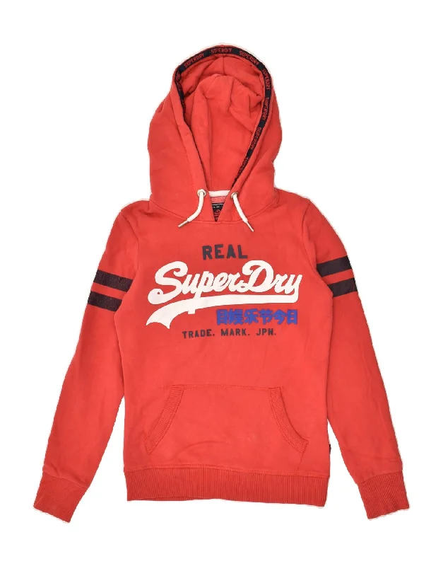 Act Fast SUPERDRY Womens Graphic Hoodie Jumper UK 6 XS Red Cotton