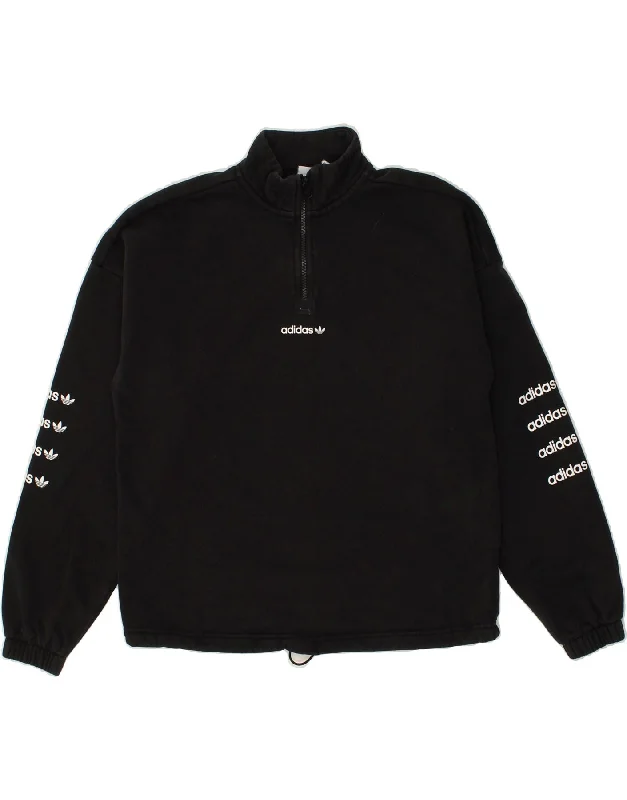 Great Bargains ADIDAS Womens Zip Neck Sweatshirt Jumper UK 10 Small  Black Cotton