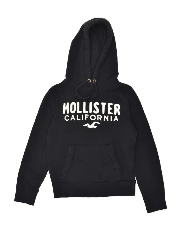 Deal Zone HOLLISTER Womens California Graphic Hoodie Jumper UK 10 Small Navy Blue