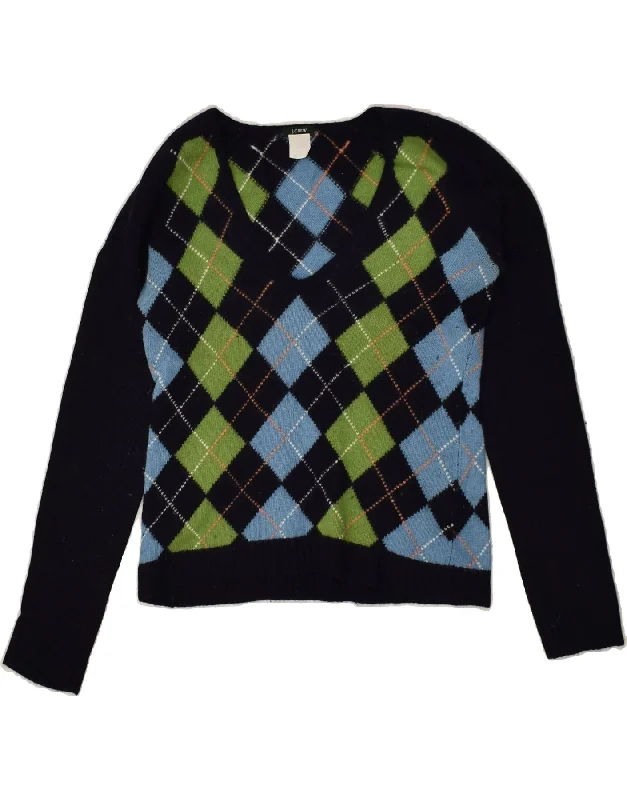 Final Markdown J. CREW Womens V-Neck Jumper Sweater UK 12 Medium Black Argyle/Diamond