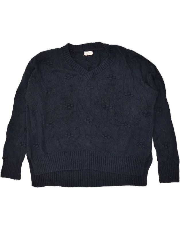 Clearance Items FAT FACE Womens V-Neck Jumper Sweater UK 14 Large Navy Blue Nylon