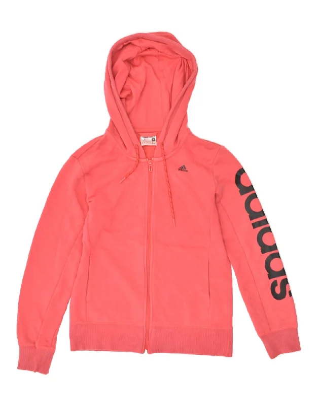 Sale Event ADIDAS Womens Graphic Zip Hoodie Sweater UK 12-14 Medium Pink Cotton