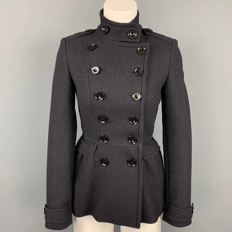 Sale Event BURBERRY BRIT Size 2 Black Wool /  Polyamide Double Breasted Jacket