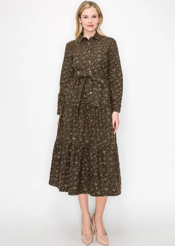Special Price Autumn Blossom Belted Midi Dress