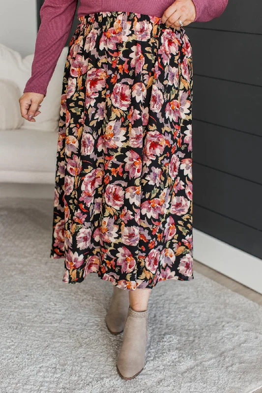 Bonus Savings On My Heart Floral Skirt- Black