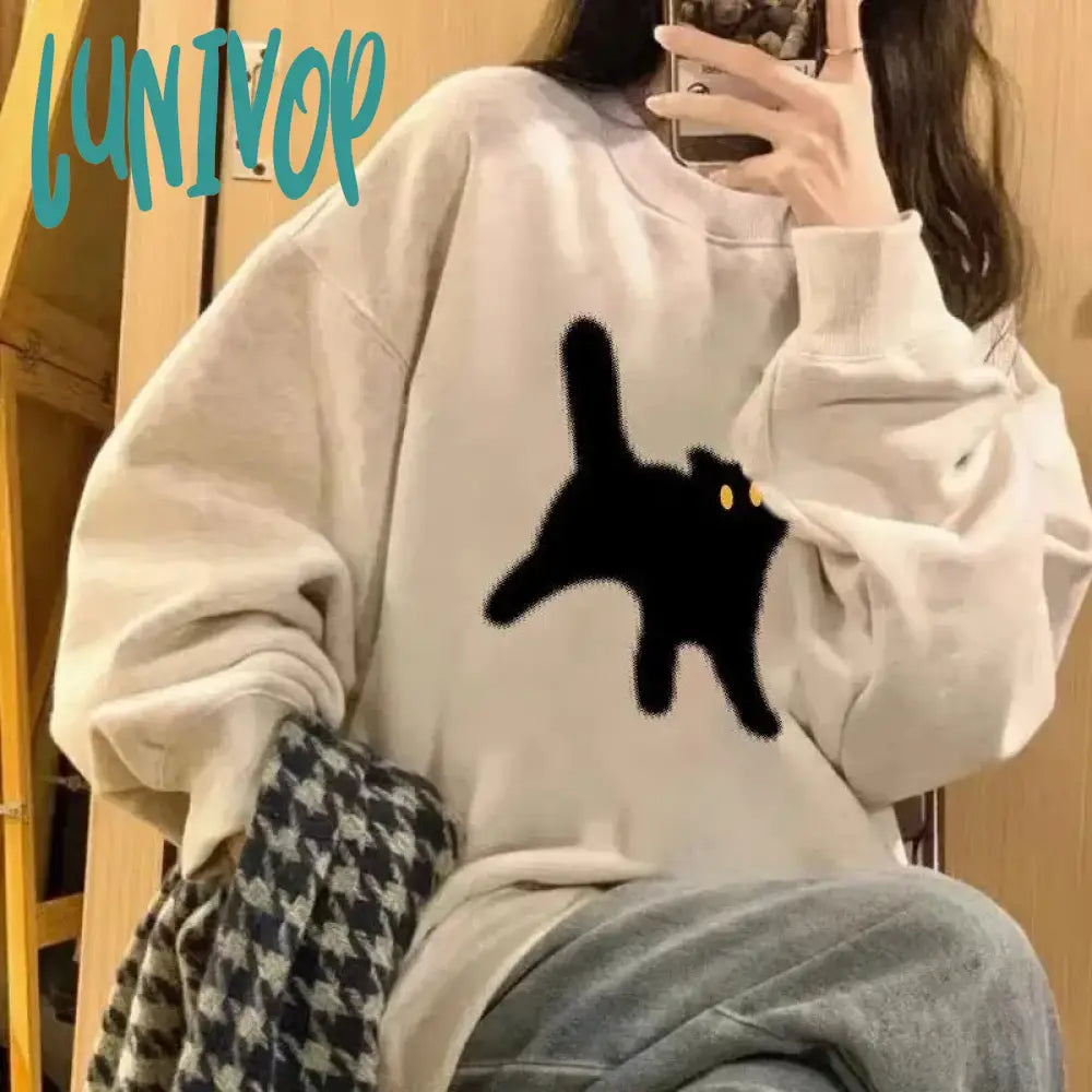 Act Fast Lunivop Funny Cats Pullovers Women Fashion Casual All Match Hoodies Harajuku Elegant Long Sleeve  Hoody Vintage Y2k Aesthetic Sweatshirt