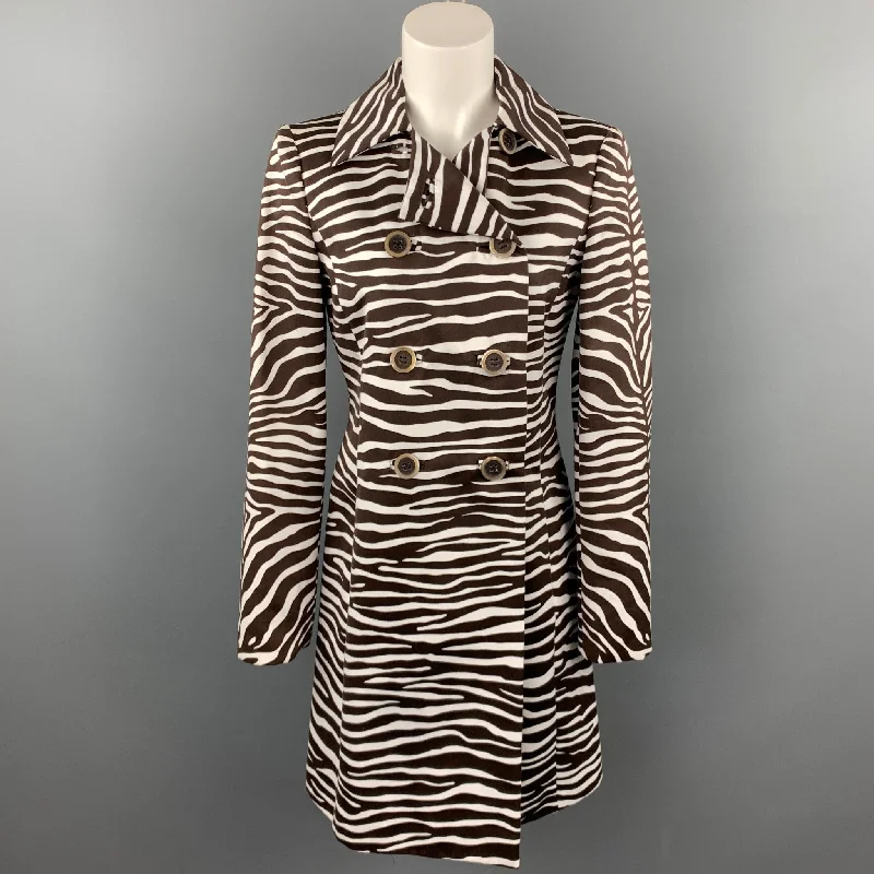 Clearance Event MICHAEL KORS Size 4 Brown Zebra Print Double Breasted Trenchcoat