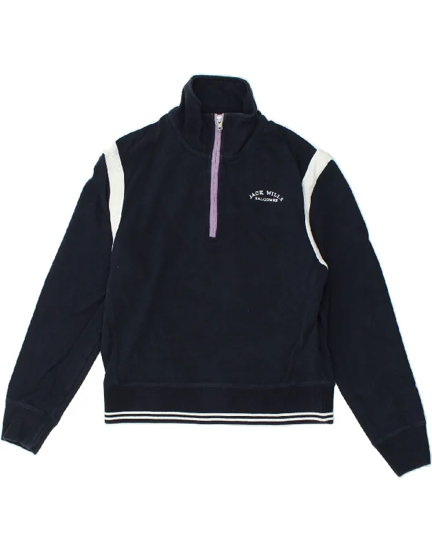 Doorbuster Deal JACK WILLS Womens Zip Neck Sweatshirt Jumper UK 12 Medium Navy Blue Cotton