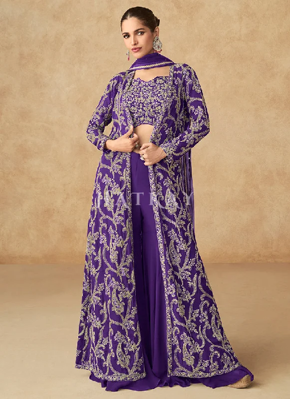 Friends and Family Sale Violet Embroidered Jacket Style Palazzo Suit