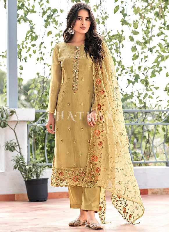 Markdowns Yellow Floral Embroidered Pakistani Suit