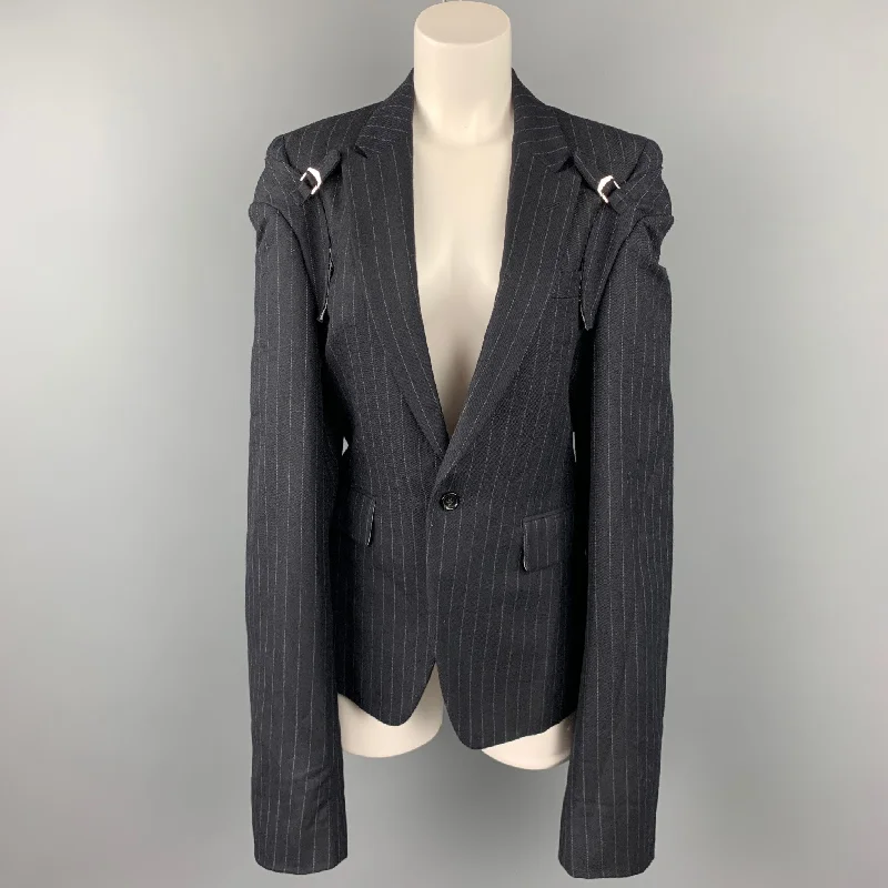 Special Buy COMME des GARCONS Size M Navy Chalk Stripe Wool Double Sleeve Peak Lapel Jacket