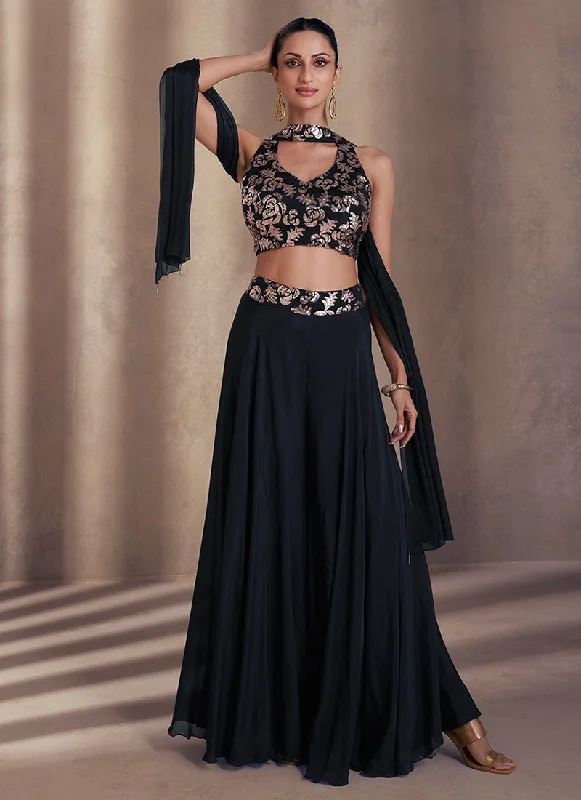 Limited Time Black Sequence Designer Embroidered Co-Ord Palazzo Set