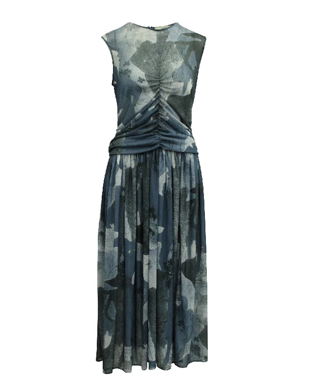 Great Deals Victoria Beckham Ruched Front Midi Dress in Blue Polyester