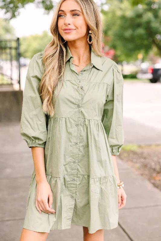 Limited Time On Your Way Olive Green Babydoll Dress
