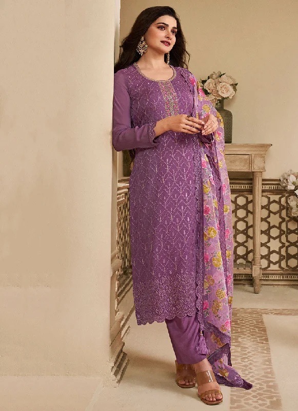 Special Discount Mauve Schiffli Embroidery Traditional Pant Style Salwar Suit