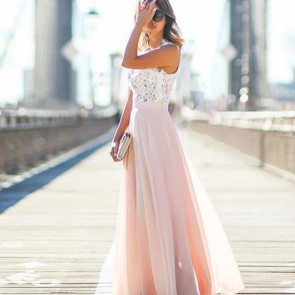 Price Fest Fashionable Lace Splicing O-neck Sleeveless Long Dress