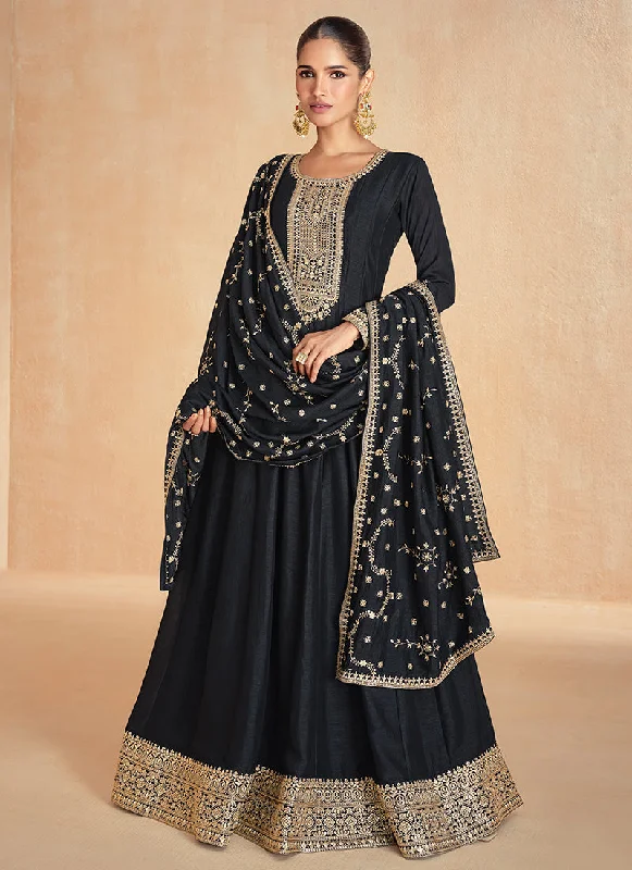 Special Offer Black Golden Embroidery Wedding Anarkali Suit
