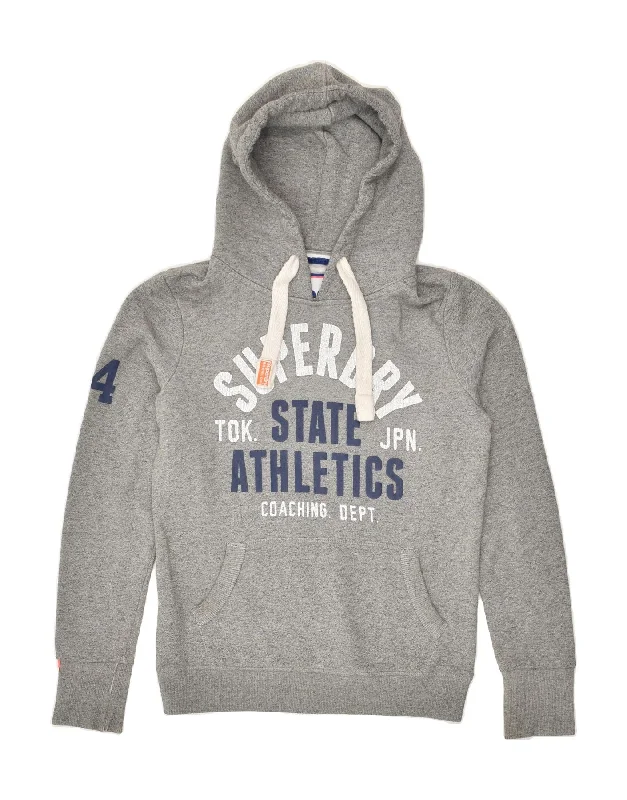 Buy More, Save More SUPERDRY Womens Graphic Hoodie Jumper UK 10 Small Grey Cotton