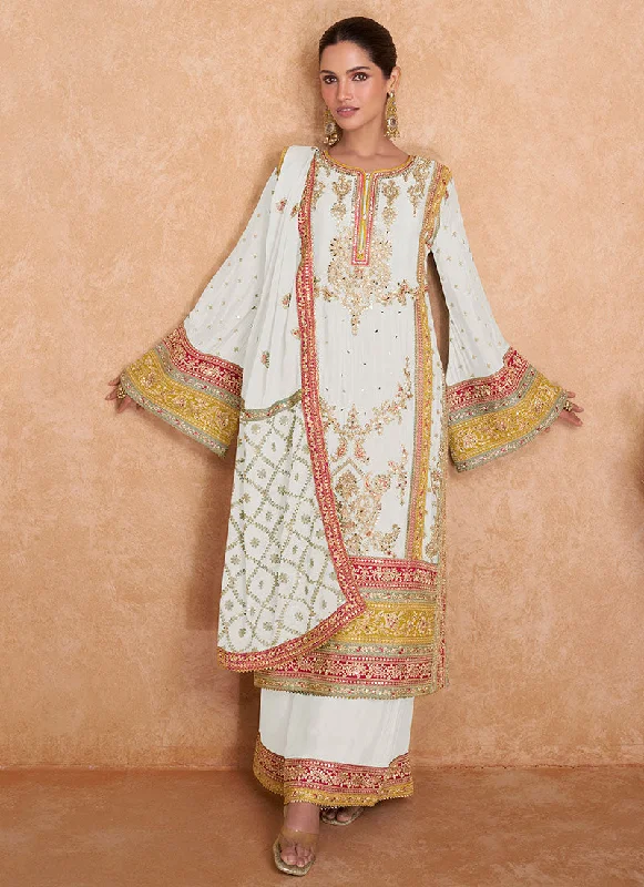 Midnight Sale White Multi Embroidered Wedding Palazzo Suit