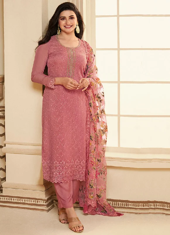 Stock Clearance Peach Schiffli Embroidery Traditional Pant Style Salwar Suit