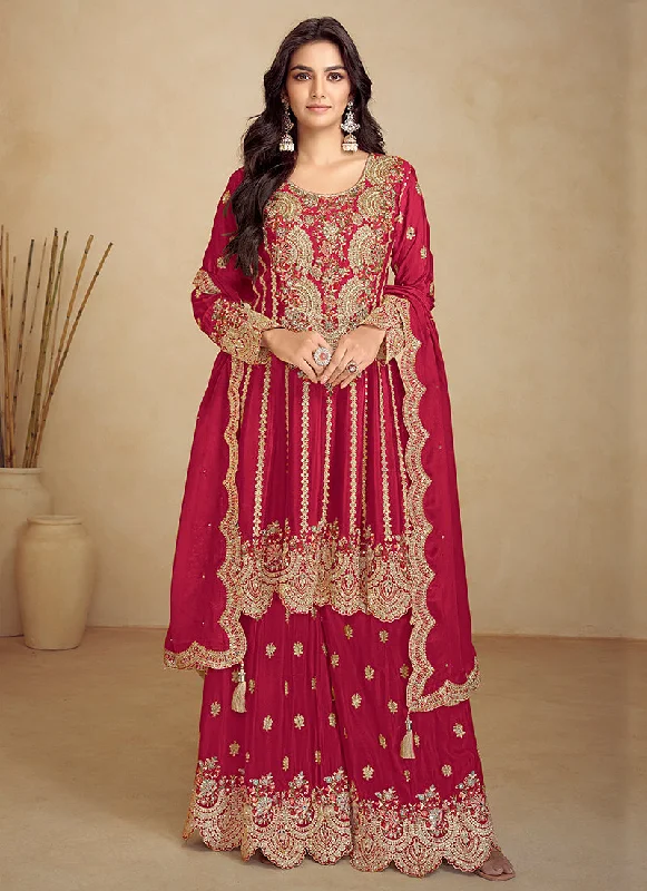 Online Only Magenta Embroidery Festive Gharara Suit