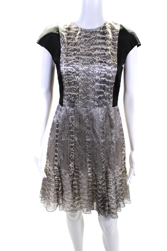 Price Rollback Jason Wu Womens Back Zip Snakeskin Printed Silk Swing Dress Gray White