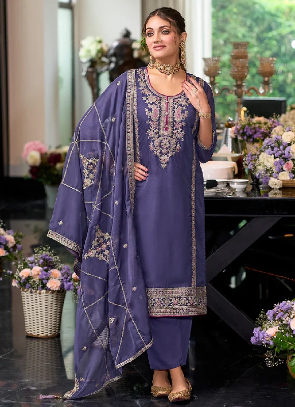 Shop and Save Violet Traditional Embroidery Pakistani Pant Suit
