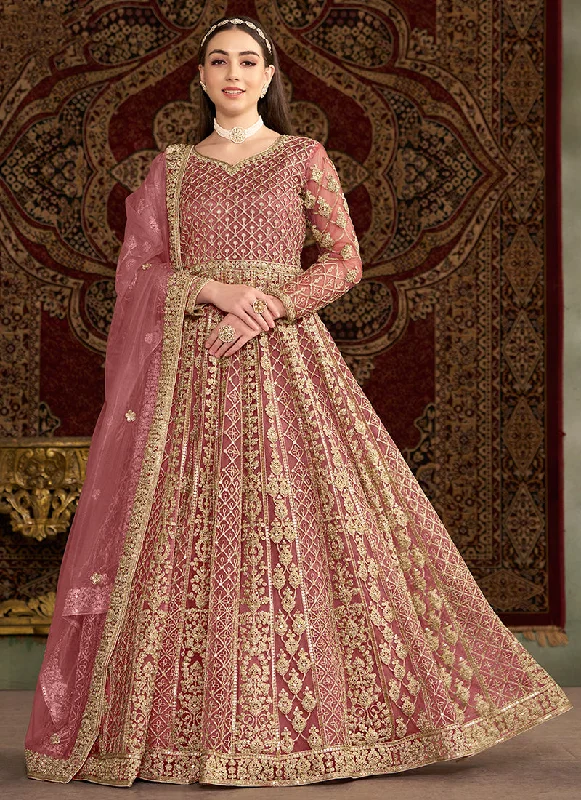 Blowout Deals Blush Pink Traditional Embroidery Wedding Anarkali Suit
