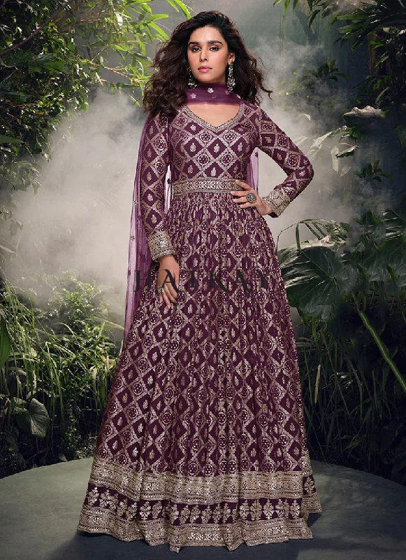 Deal Dash Deep Wine Traditional Silk Anarkali Suit