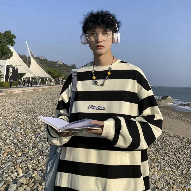 Savings Event Unisex Embroidered Striped Sweatshirt