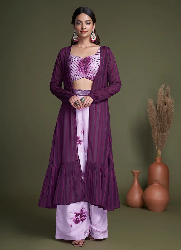 Special Discount Purple Tie-dye Printed Cape Style Co-Ord Palazzo Set