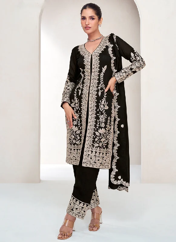 Lowest Price Black Embroidered Silk Salwar Kameez Suit