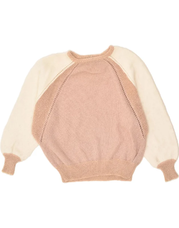 Exclusive Access VINTAGE Womens Crew Neck Jumper Sweater UK 18 XL Beige Colourblock