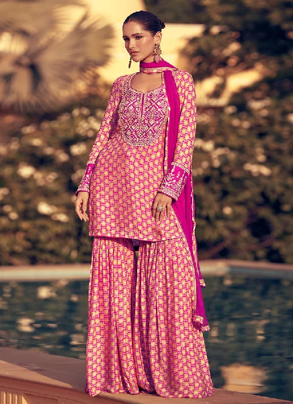 Crazy Savings Magenta Pink Embroidery Party Wear Gharara Suit