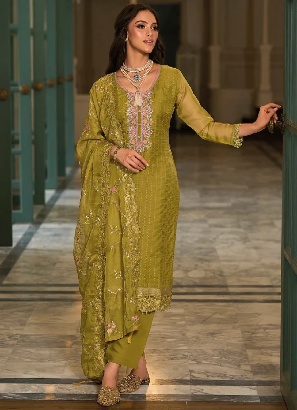 Weekend Deal Green Sequence Embroidery Traditional Pant Style Suit