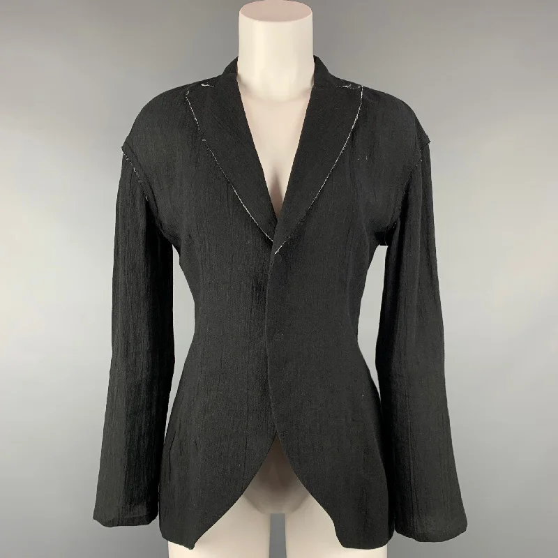 Quick Sale YOHJI YAMAMOTO Size S Black Wrinkled Rayon / Linen Jacket