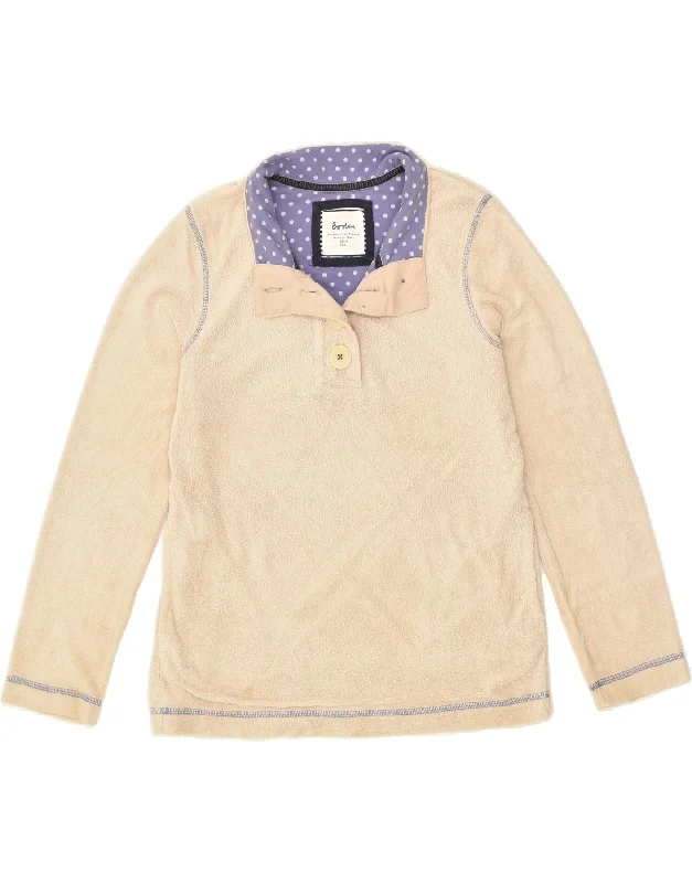 Overstock BODEN Womens Button Neck Fleece Jumper UK 10 Small Beige Cotton