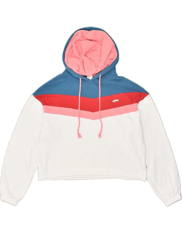 Exclusive Preview VANS Womens Oversized Crop Hoodie Jumper UK 6 XS White Striped Cotton