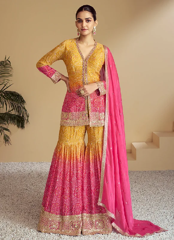 Special Price Pink Yellow Ombré Designer Kurti And Gharara