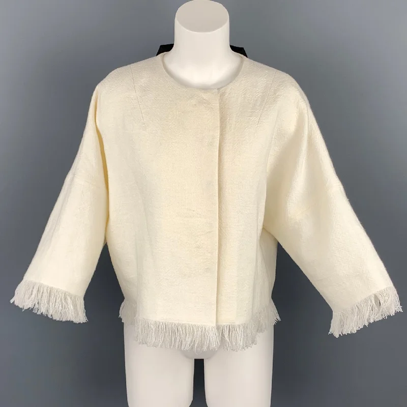 Fantastic Offers ANDREW GN S/S 18 Size 4 Cream Woven Linen Fringe Snap Button Jacket Fantastic Offers ANDREW GN S/S 18 Size 4 Cream Woven Linen Fringe Snap Button Jacket