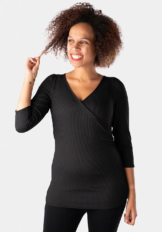 Reduced Prices Black Wrap Top 3/4 Sleeve