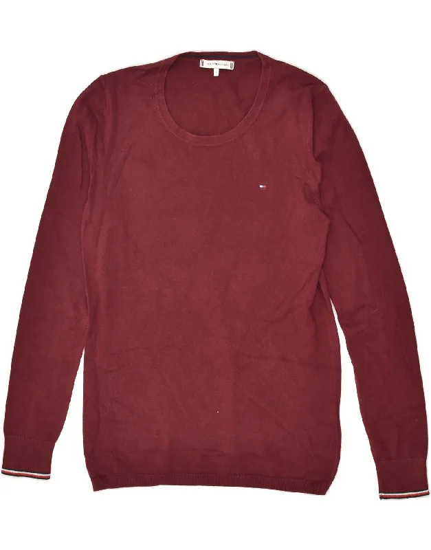 Act Now TOMMY HILFIGER Womens Crew Neck Jumper Sweater UK 14 Large Burgundy