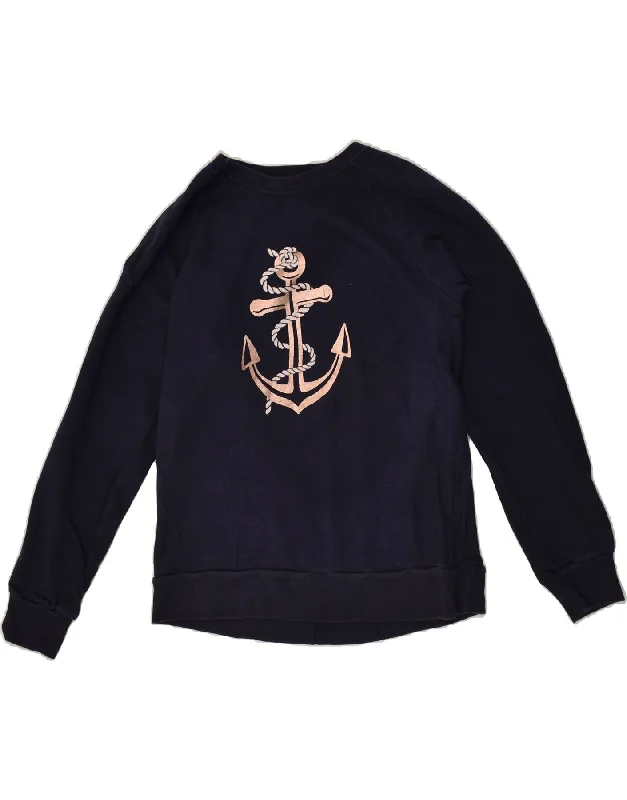 Final Clearance J. CREW Womens Graphic Sweatshirt Jumper UK 10 Small Navy Blue Cotton
