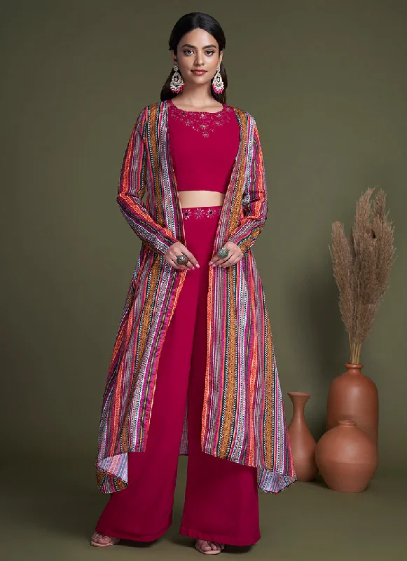 Super Deal Pink Multi Embroidered Cape Style Co-Ord Palazzo Set