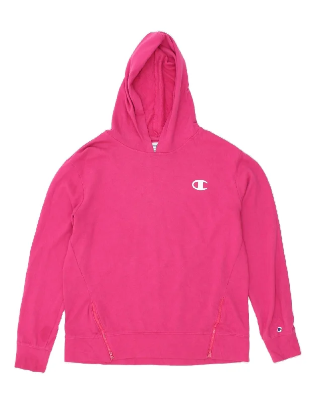 Hot Deal CHAMPION Womens Graphic Hoodie Jumper UK 14 Medium Pink Cotton