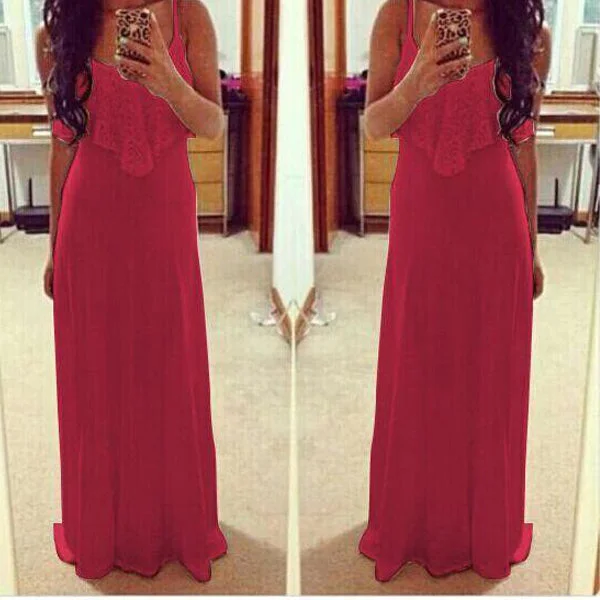 Friends and Family Sale Fluorescence Color Spaghetti Strap Lace Ankle Length Dress
