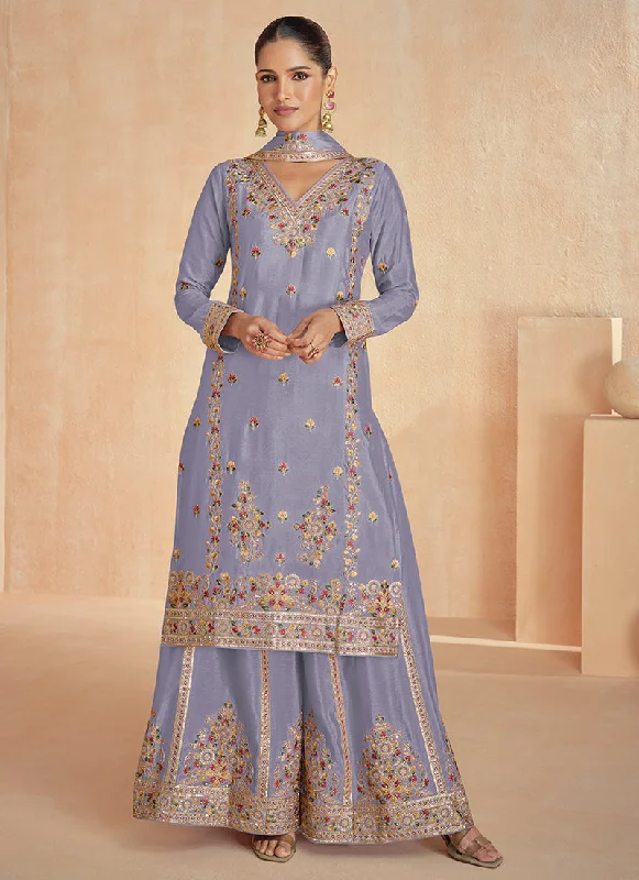 Buy Now Light Purple Multi Embroidery Festive Palazzo Suit