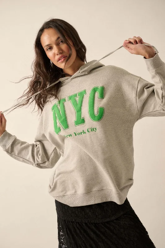 Can't Be Beat NYC Varsity Puff-Print Graphic Hoodie